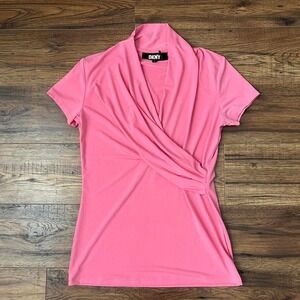 DKNY Pink Wrap Style Top Vneck Crossover front Women Small Y2K Barbie Coquette